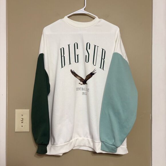 Issac Morris LTD Big Sur Crewneck Sweatshirt Off-White Green Colorblock Large - Picture 1 of 4